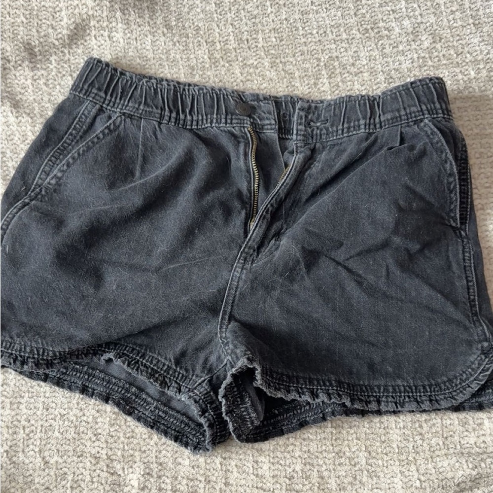American Eagle Outfitters Black High-Rise Elastic Waist Jean Shorts